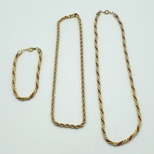 Twisted Rope Chain Necklace and Bracelet Gold‎ Red Tone Womens Fashion Jewelry